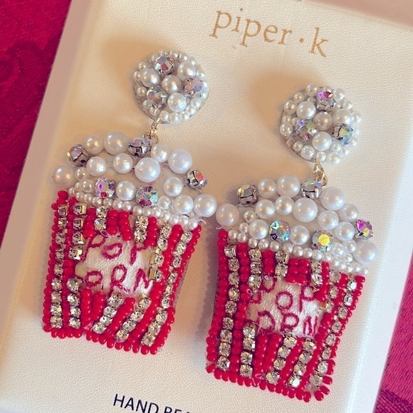 Brand New Piper K Hand Beaded Movie Popcorn Drop Earrings - Picture 3 of 11